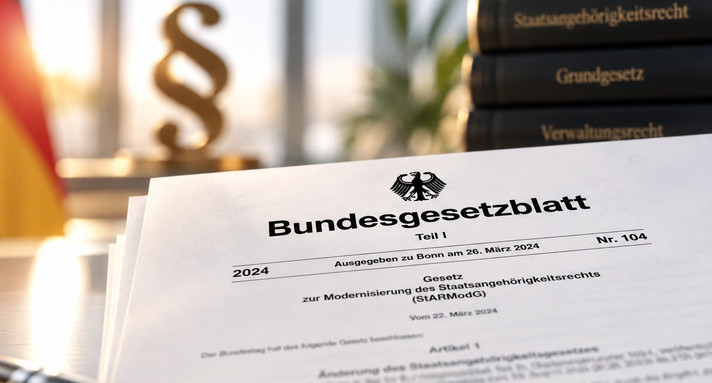 Das Bild zeigt einen Ausdruck des Bundesgesetzblatts auf einem Schreibtisch.